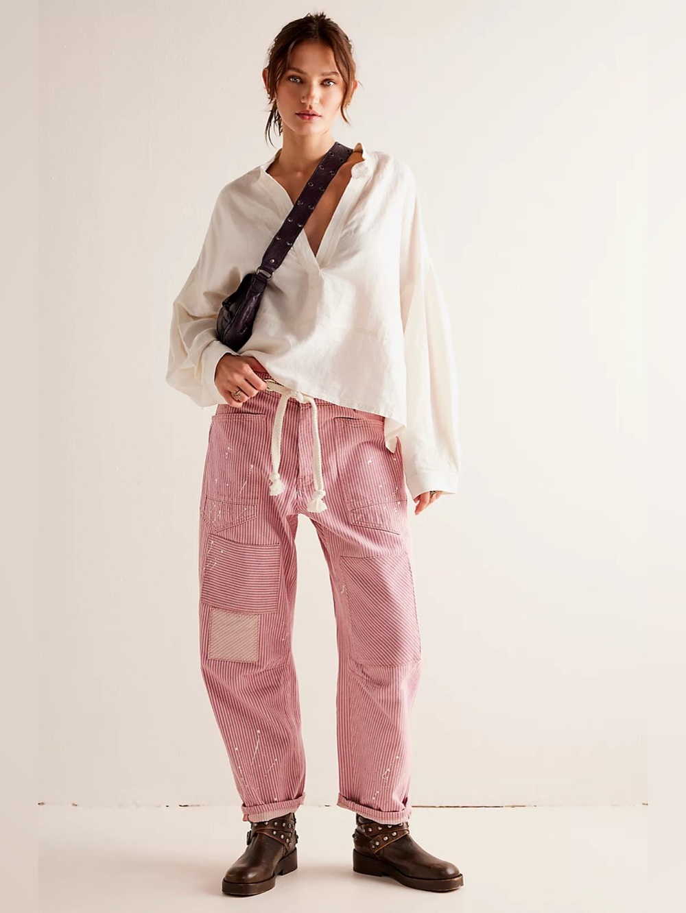 NWOT FREE PEOPLE WE THE FREE Moxie Railroad Low-Slung Jeans | Dried Rose $168 30